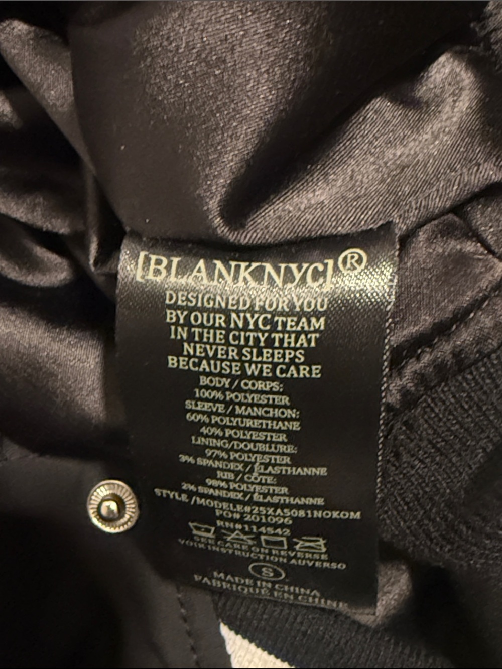 Blank NYC Black & White Varsity Jacket with Snap Front - Picture 4 of 5